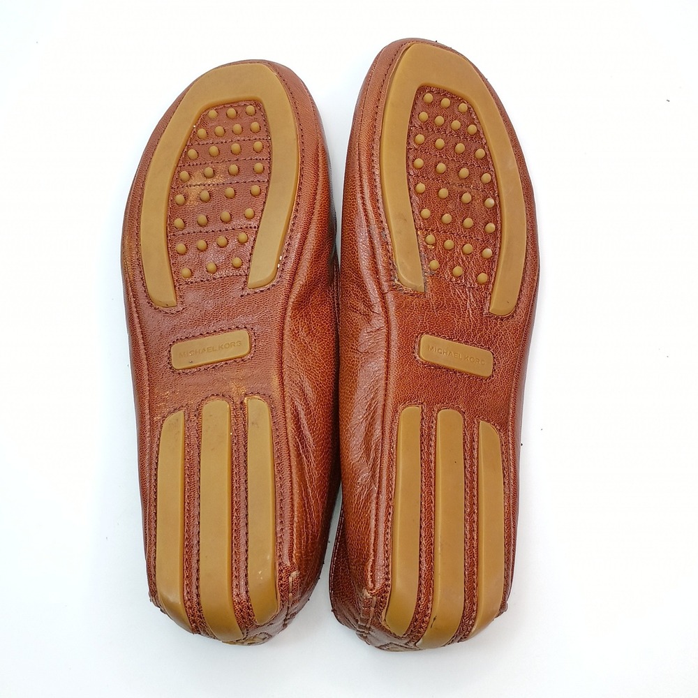 Michael Kors Fulton Moc Ballet Flats Brown Leather Logo Medallion Shoes 10M - Picture 8 of 9